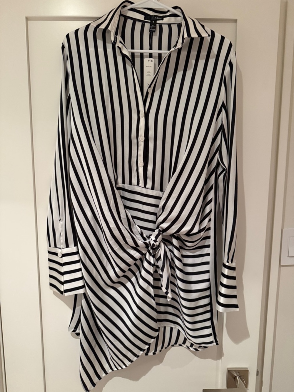 Aqua Black & White Vertical Stripe Collared dress. Size small never worn.